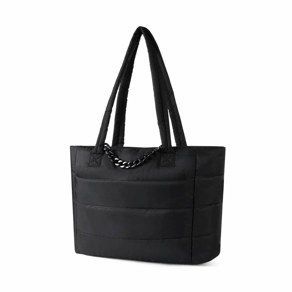 NEW SELINI NEW YORK women's quilted puffer luggage strap and chain tote bag in b